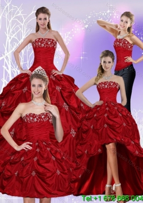 2015 Floor Length Strapless Detachable Quinceanera Skirts with Embroidery and Pick Ups