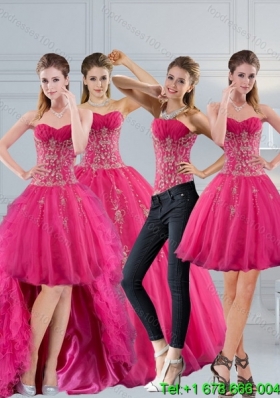 2015 Hot Pink Sweetheart Detachable Quinceanera Skirts with Appliques and Beading