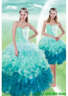 2015 Pretty Sweetheart Multi Color Quince Dresses with Beading and Ruffles