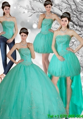 Appliques and Beading Strapless Detachable Quinceanera Skirts in Apple Green