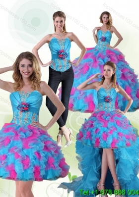 Beautiful Strapless Appliques and Ruffles Multi Color Quinceanera Dress