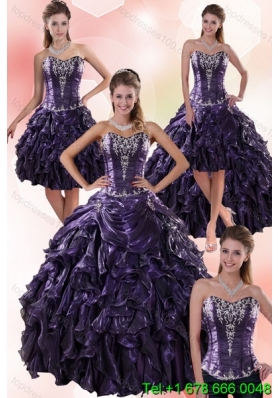 Luxurious Sweetheart Ball Gown Purple Quince Dresses with Embroidery