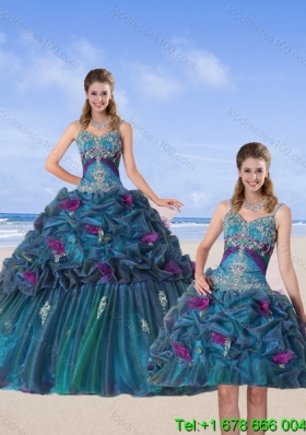Multi Color 2015 Quinceanera Gown with Hand Made Flower and Pick Ups
