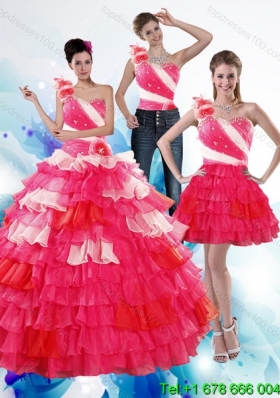 One Shoulder Ruffled Layers and Beading Multi Color Quinceanera Dresses for 2015