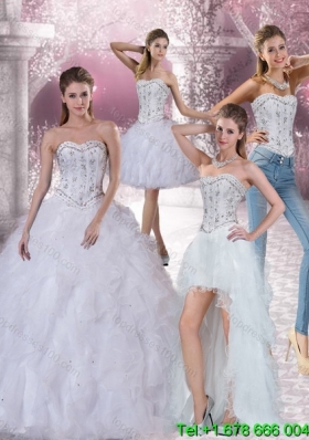 White Sweetheart 2015 Detachable Quinceanera Skirts with Ruffles and Beading