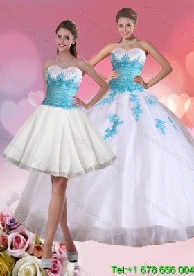 2015 Beaded Sweetheart Quinceanera Dress in White and Blue