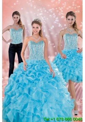 2015 Classical Sweetheart Ruffled Quinceanera Dresses in Baby Blue