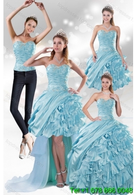 2015 Custom Made Aqua Blue Quiceanera Dresses in Taffeta