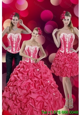 2015 Fashionable Pick Ups and Appliques Hot Pink Quinceanera Dresses