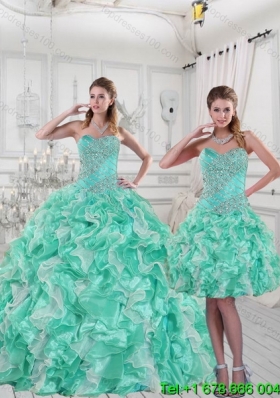 2015 Pretty Sweetheart Quinceanera Dresses in Apple Green with Ruffles and Beading