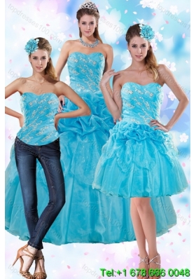 Sophisticated Teal Quince Dresses with Embroidery and Pick Ups