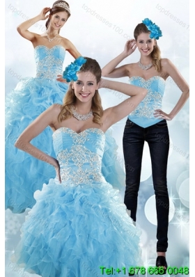 Sturning Baby Blue Sweetheart 2015 Sweet 15 Dresses with Embroidery and Ruffles