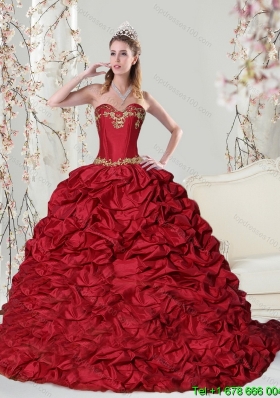 Puffy Sweetheart 2015 Red Quinceanera Dress with Embroidery and Pick Ups