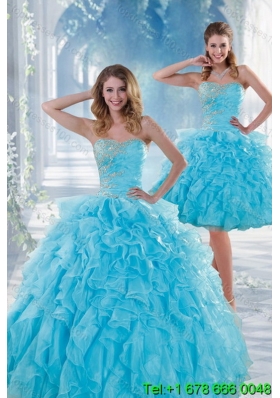 2015 Beautiful Baby Blue Sweet 16 Dresses with Beading and Ruffles