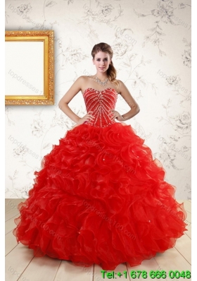 2015 Fashionable New Style Quince Dresses With Beading and Ruffles