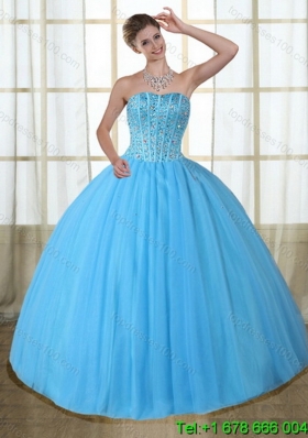 Gorgeous Baby Blue Strapless Sweet 16 Quinceanera Dress with Beading