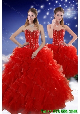 2015 Perfect Red Sweet 16 Quinceanera Gowns with Beading and Ruffles