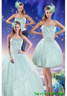 Apple Green Strapless 2015 Quinceanera Dresses with Beading