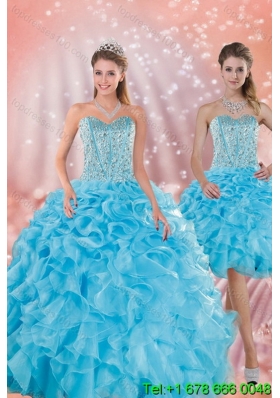 Brand New Baby Blue Quince Dresses with Beading and Ruffles