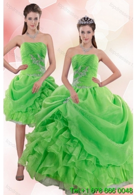 Elegant 2015 Pick Ups and Beading Sweet 16 Quince Gowns in Spring Green