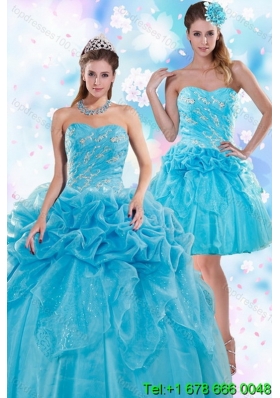 Exquisite Appliques and Pick Ups Teal Quinceanera Dresses for 2015