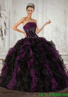 Strapless Multi Color Puffy Quinceanera Dress with Ruffles and Embroidery