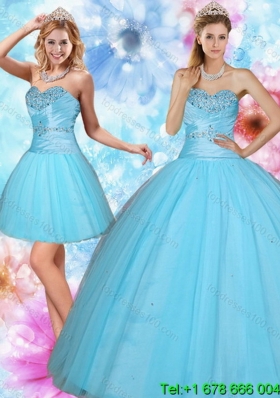 2015 Puffy Discount Sweetheart Beaded Quinceanera Dress in Baby Blue