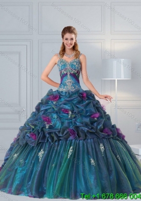 Puffy Cute Multi Color Quinceanera Gown with Hand Made Flower and Pick Ups