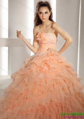 2015 Puffy Quinceanera Dresses with Hand Made Flowers and Ruffled Layers