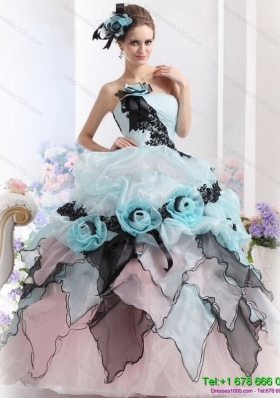 Puffy Ruffles Multi Color 2015 Quinceanera Dresses with Hand Made Flowers