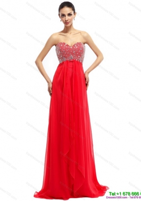 Elegant Beading Sweetheart Ruching Prom Dresses with Brush Train