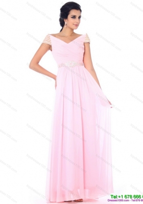 2015 Elegant Off the Shoulder Beading Prom Dress in Baby Pink