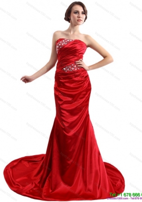 2015 Elegant Ruching and Beading Prom Dress with Brush Train