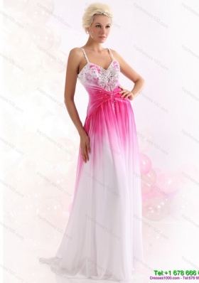 2015 Elegant Spaghetti Straps Brush Train Prom Dress with Paillettes