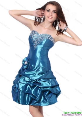 Beading Strapless Prom Dresses with Pick Ups and Hand Made Flower