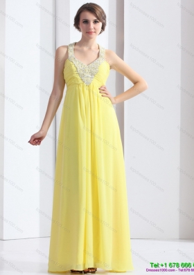 Modest 2015 Cheap Halter Top Yellow Prom Dress with Floor Length