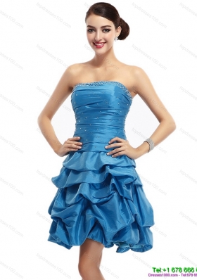 Modest Baby Blue Strapless Prom Dresses with Pick Ups and Beading