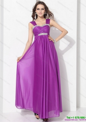 Modest Romantic Empire Floor Length Prom Dress with Ruching and Beading