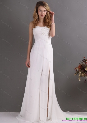 Modest Ruching and High Slit 2015 Prom Dress in White
