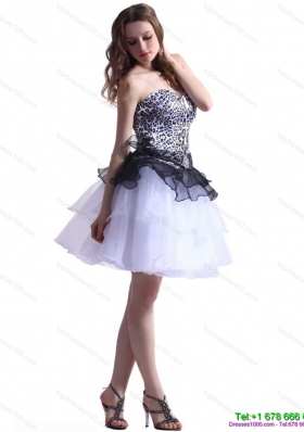 Modest Zebra Printed Sweetheart White Prom Dresses with Ruffled Layers