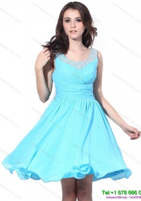 Sequined Beading and Ruching 2015 Prom Dress in Aqua Blue
