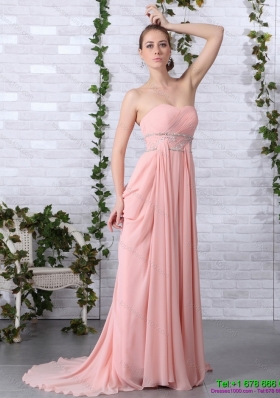 2015 Cheap Brush Train Sweetheart Prom Dress in Peach