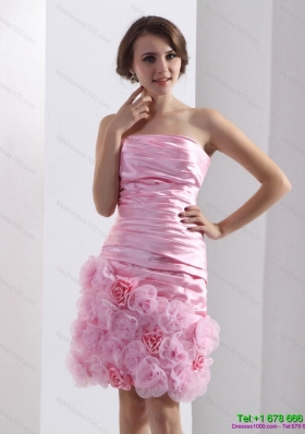 2015 Lovely Strapless Ruching Mini Length Prom Dress in Baby Pink