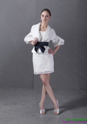 2015 Lovely Strapless White Prom Dress with Lace and Belt
