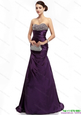 2015 Romantic Brush Train Prom Dress with Ruching and Beading