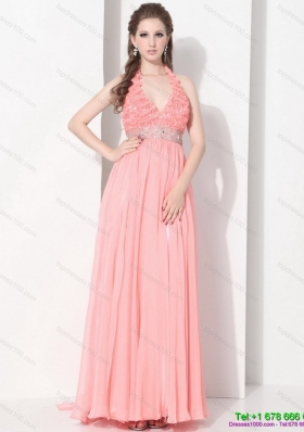 2015 Exclusive Halter Top Prom Dress with Beading and Ruching