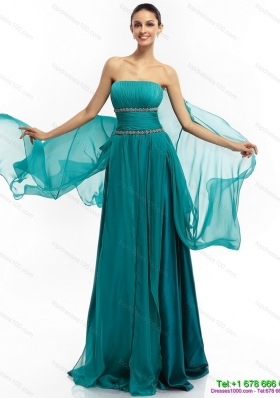 2015 Inexpensive Strapless Prom Dress with Ruching and Beading