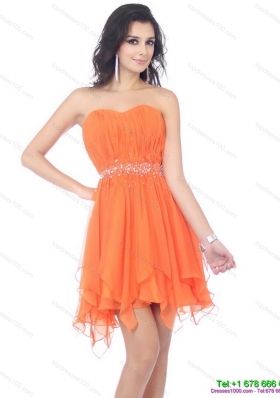 2015 Romantic Sweetheart Beading and Ruching Prom Dress in Orange