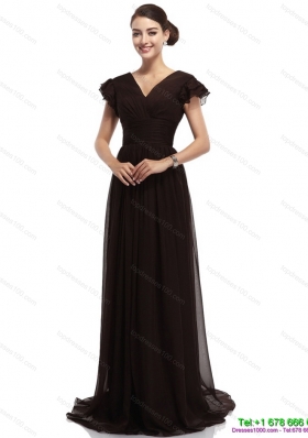 Popular Cap Sleeves and Brush Train 2015 Prom Dress in Black