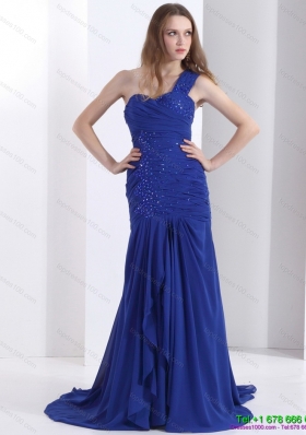 Pretty 2015 One Shoulder Prom Dress with Ruching and Beading